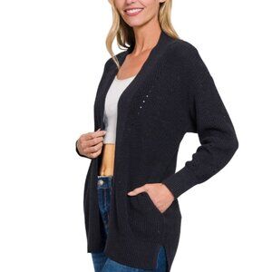 ✨NWT Zenana‎ Eyelet Open Sweater Cardigan with Pockets